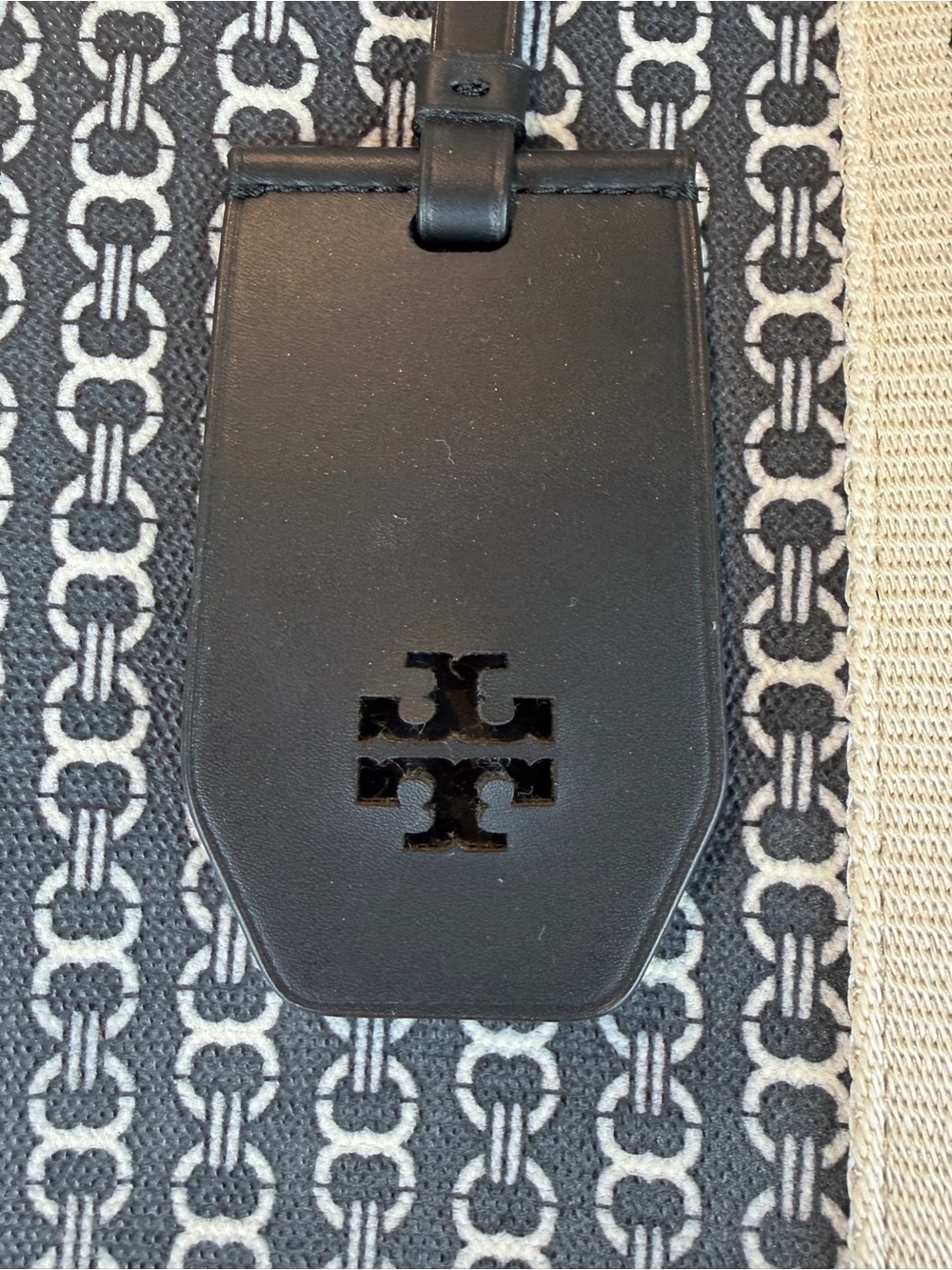 Tory Burch Blue and Cream Monogram Luggage Tag Tote - Picture 2 of 7